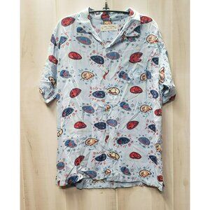 Rowdy Gentleman Hawaiian Shirt Men's L Light Blue Sombrero Print Cotton Viscose